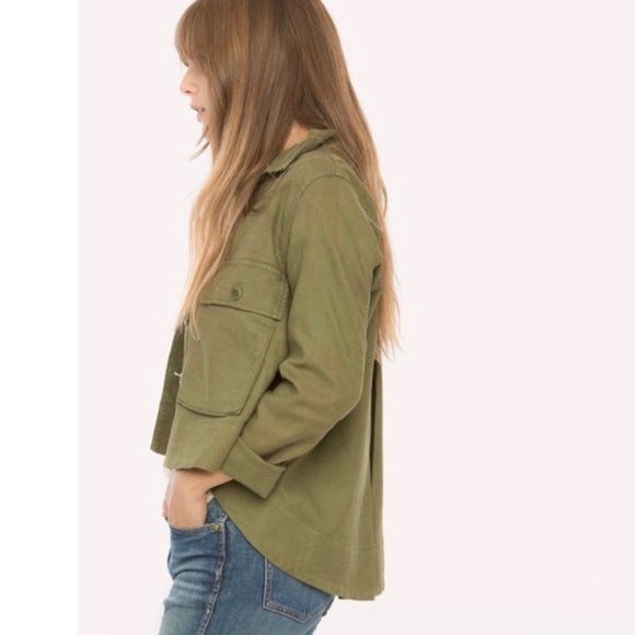 THE GREAT. The Swingy Army Jacket Military Green Utility Short High Low Coat 1 S - Picture 16 of 16